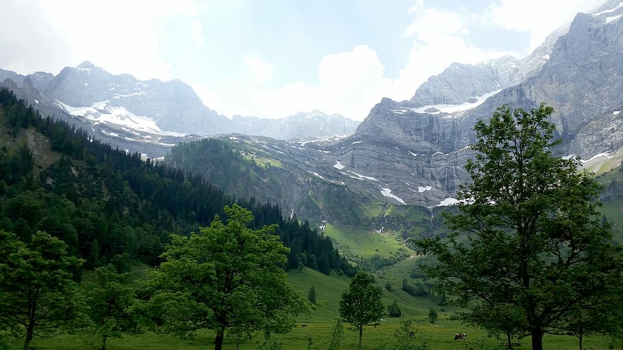Mountains, Hiking, View, Karwendel, landscape, mountain hiking HD wallpaper