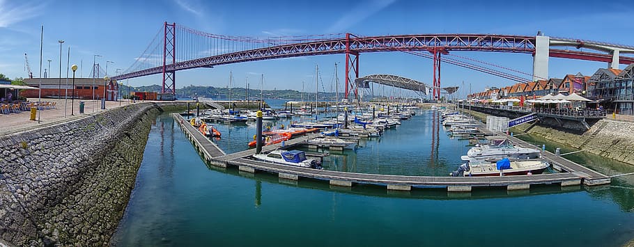 bridge beside body of water, lisbon, portugal, view, ponte 25 de abril, HD wallpaper