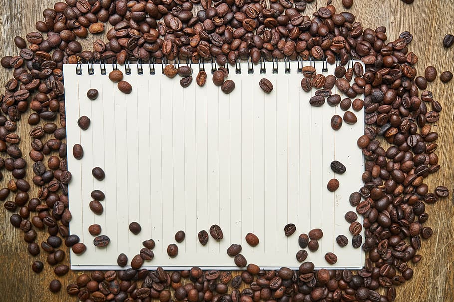 notebook, coffee, course, the work, espresso, coffee bean, kernels HD wallpaper