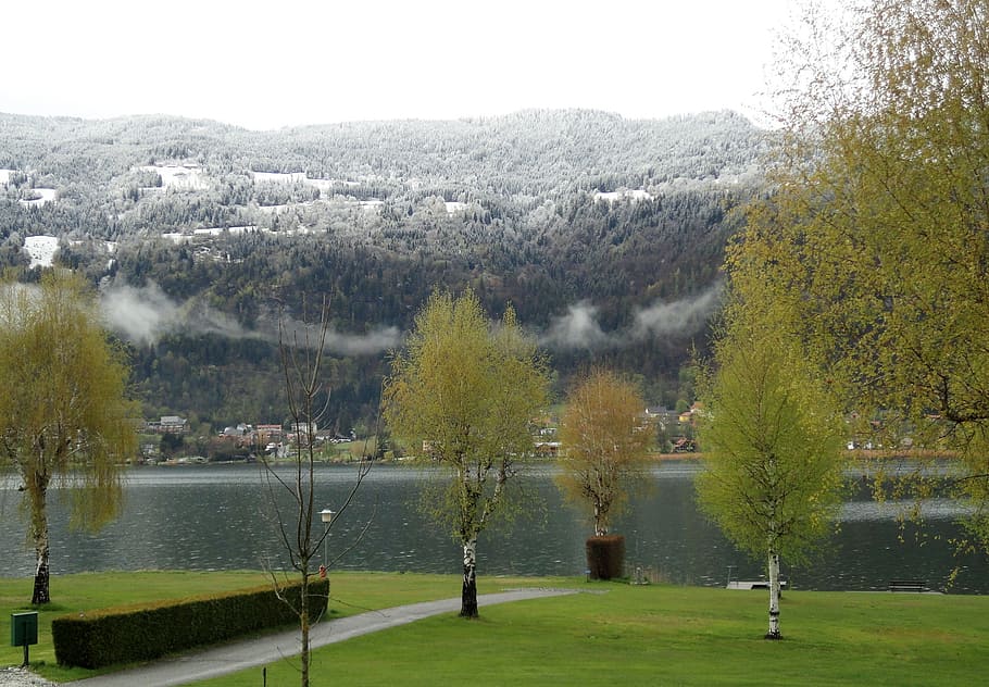 carinthia, austria, spring, winter blast, lake ossiach, snow HD wallpaper