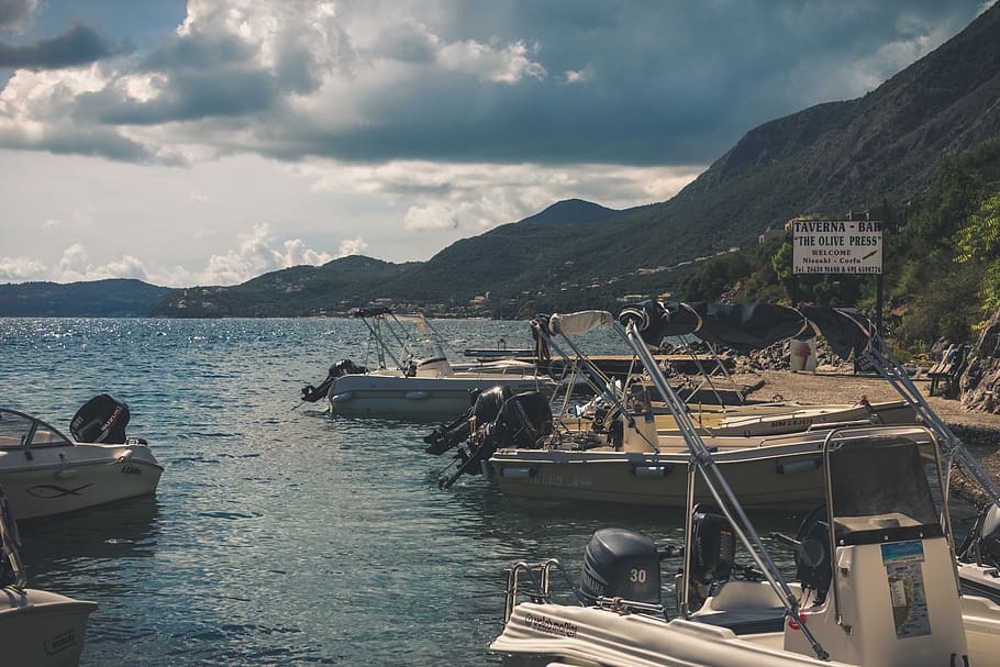 sea, ocean, water, clouds, sky, sunny, boat, machine, highland HD wallpaper