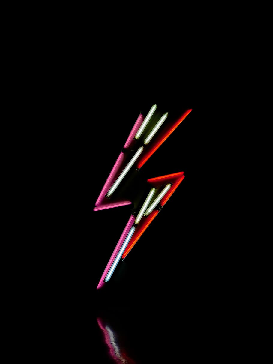 lightning neon sign, red. white, and pink lightning neon signage