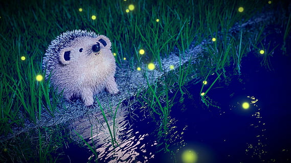 beige hedgehog standing near body of water, Night, Firefly HD wallpaper