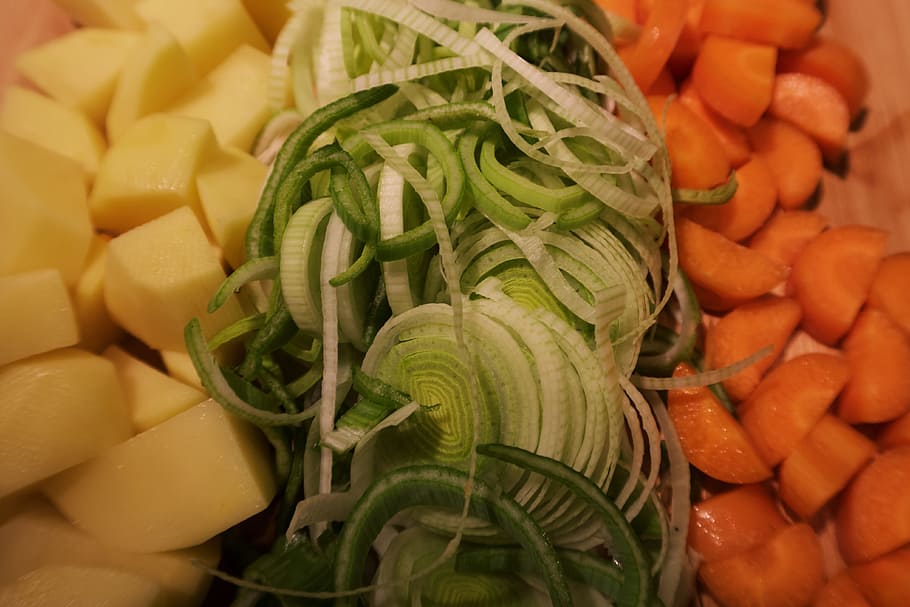 vegetables, potatoes, leek, carrots, healthy, nutrition, vegetarian HD wallpaper