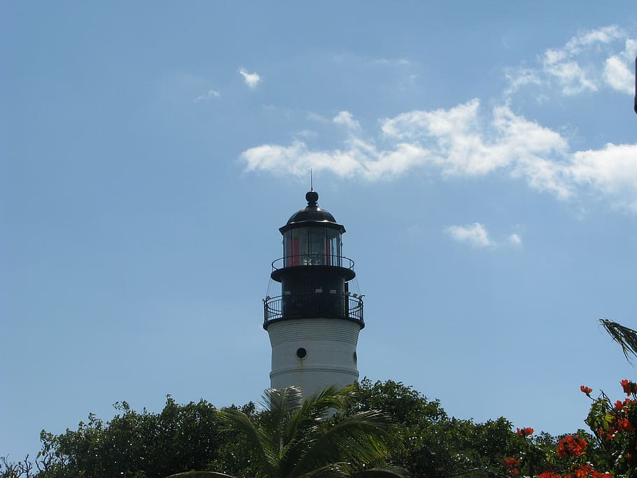 key west lighthouse, architecture, landmark, sky, tree, tower HD wallpaper
