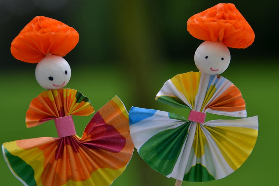 paper, stick man, decoration, multi colored, flower, close-up HD wallpaper