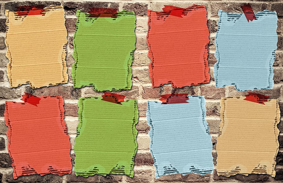 illustration of assorted-color cardboards on wall, background image, HD wallpaper