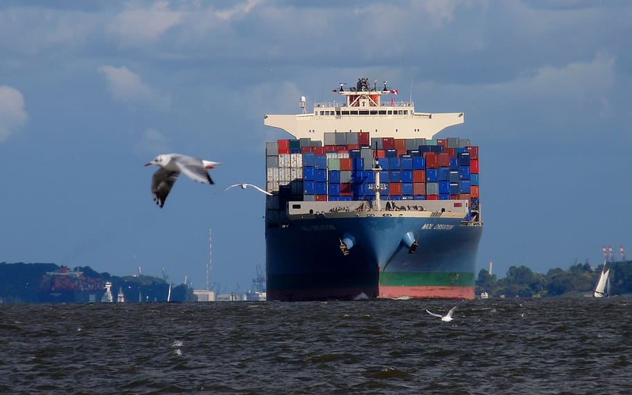 container, freighter, seafaring, elbe, container ship, shipping HD wallpaper