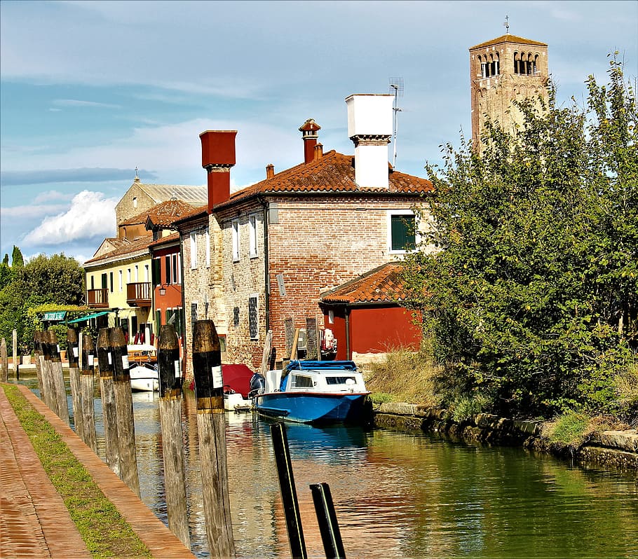 venice, italy, torcello, architecture, buildings, water, facade, HD wallpaper