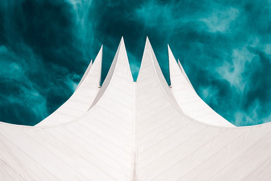 white and teal illustration, building, abstract, sharp, architecture HD wallpaper