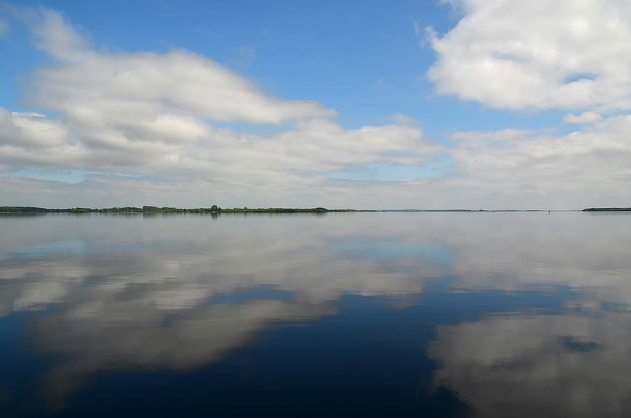 Clouds, Lake, Landscape, Water, Sky, mirror, mirroring, blue HD wallpaper