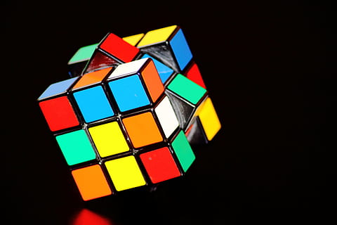 3x3 Rubik's cube on black background, magic cube, puzzle, play HD wallpaper