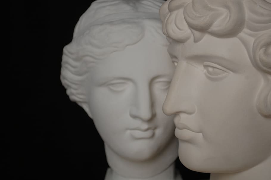 Head, Thinking, Statue, Bust, Person, gypsum, love, two, couple HD wallpaper