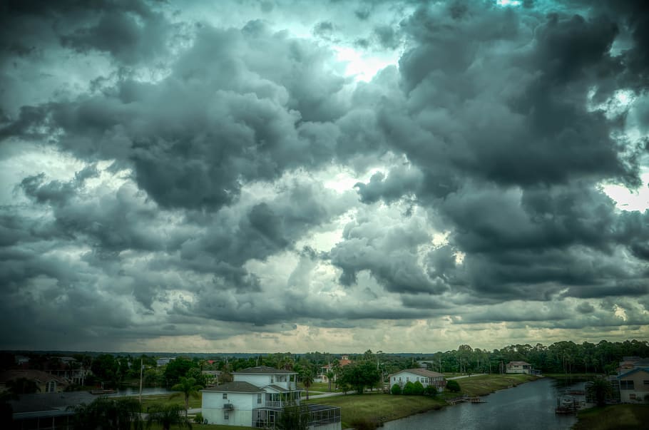 cumulus clouds during daytime, storm, rain, florida, weather HD wallpaper