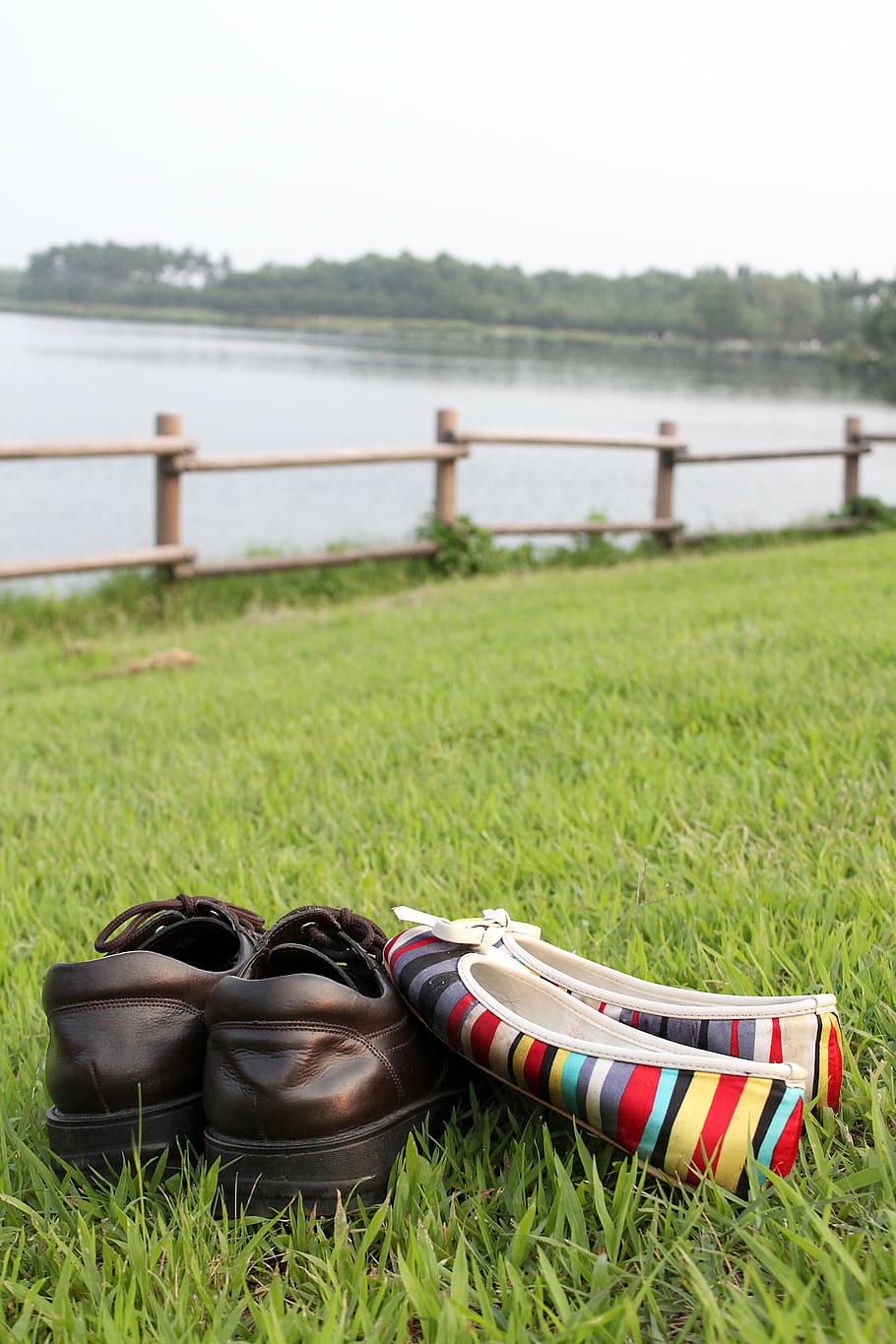 shoes, couple, pair, accessory, footwear, woman, grass, outdoors HD wallpaper