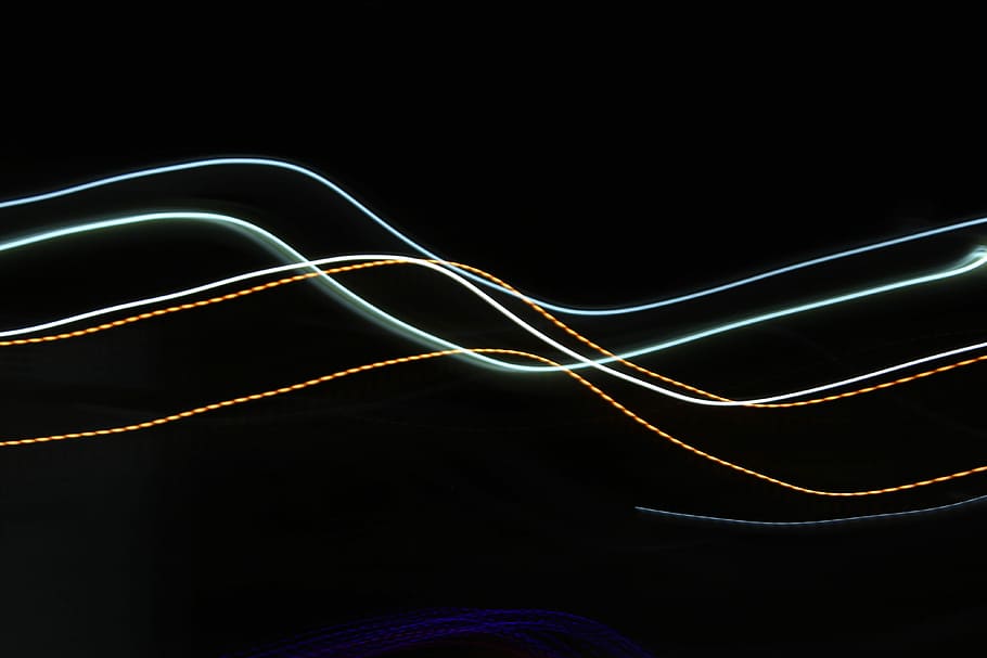white and beige lights with black background, night, dark, lines HD wallpaper