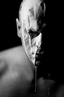 grayscale photo of man with white liquid on his face, model HD wallpaper