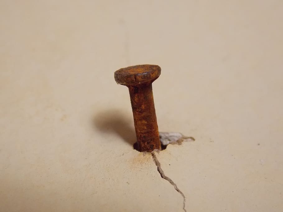 Nail, Wall, Macro, trincado, rusty, no people, brown, close-up HD wallpaper
