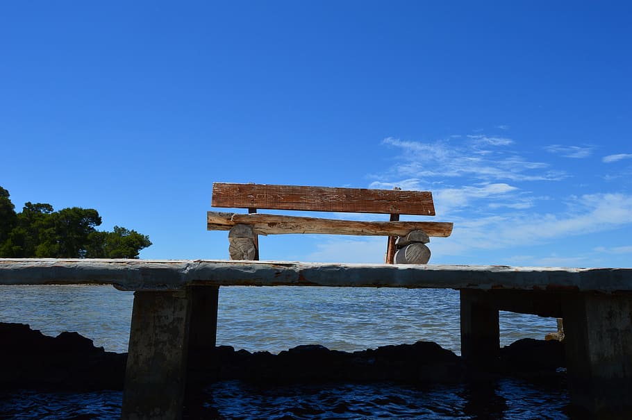 Bench, Pier, Sea, Sky, Blue, Blue, Summer, wood - Material HD wallpaper