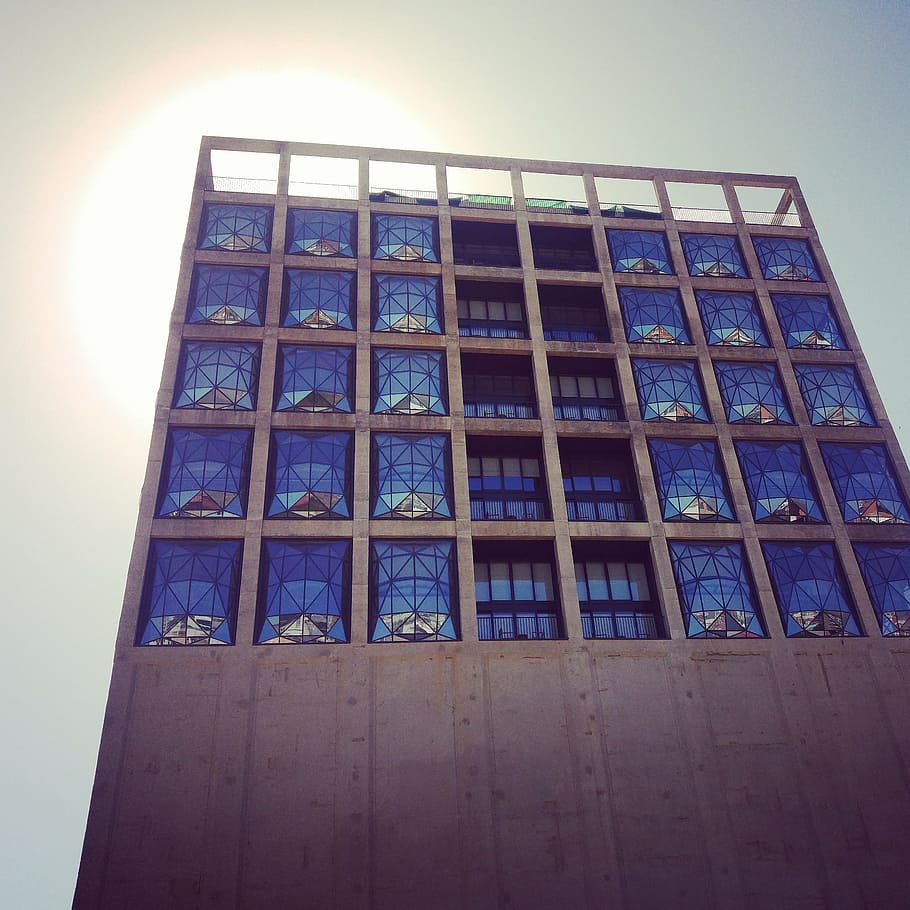 waterfront, silo hotel, windows, architecture, low angle view HD wallpaper