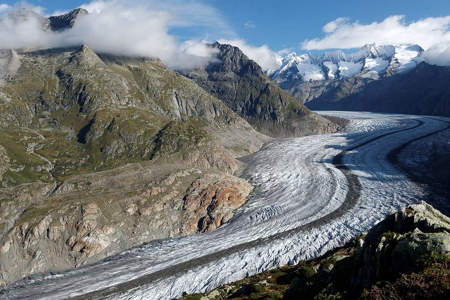 aletsch glacier, switzerland, valais, jungfrau region, mountain, HD wallpaper