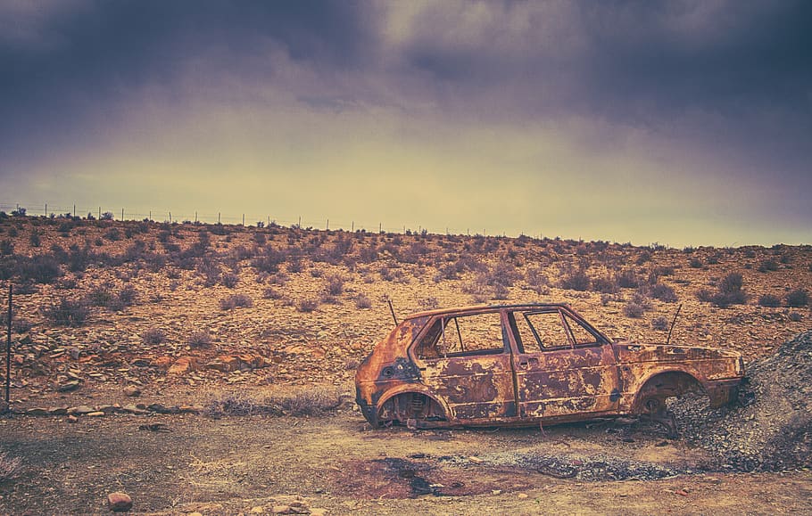 rust, desert, car, rusted, old, abandoned, auto, scrap, vehicle HD wallpaper