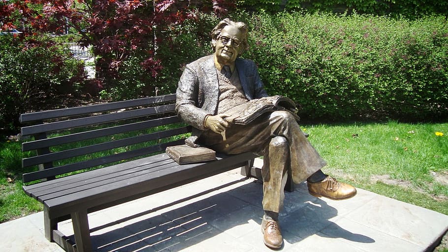 Academic, Statue, Brass Man, bench, sitting, park - man made space HD wallpaper
