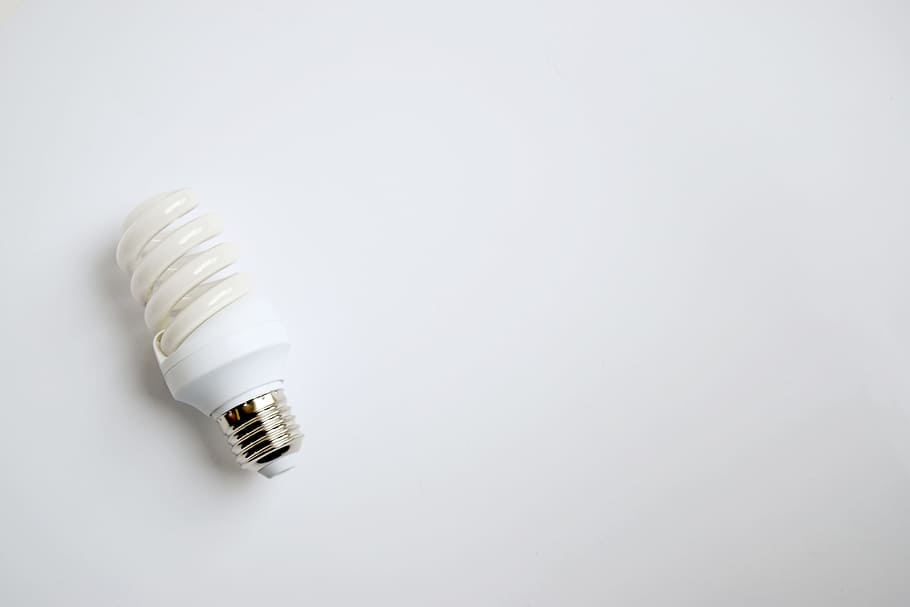 lightbulb, electricity, copy space, white, background, energy, HD wallpaper