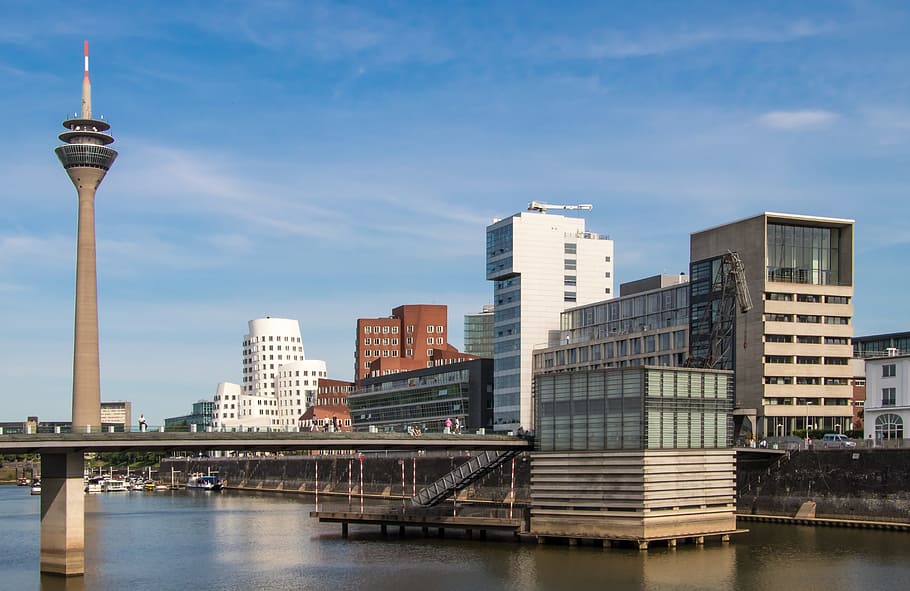 düsseldorf, port, architecture, media harbour, building, rhine