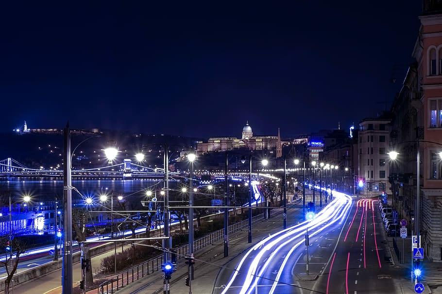 time lapse photo of city street, twilight, road, evening, easy HD wallpaper
