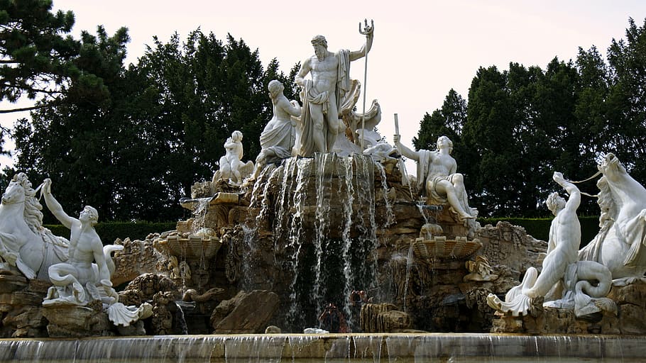 white and beige fountain during daytime, schönbrunn palace, austria