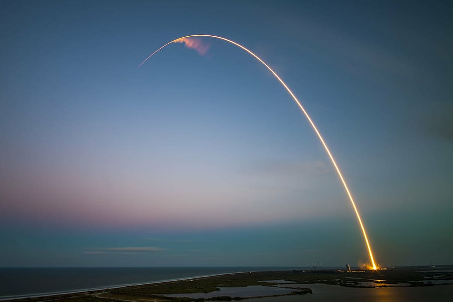 rocket launching during daytime, yellow, light, rockets, rocket ship HD wallpaper