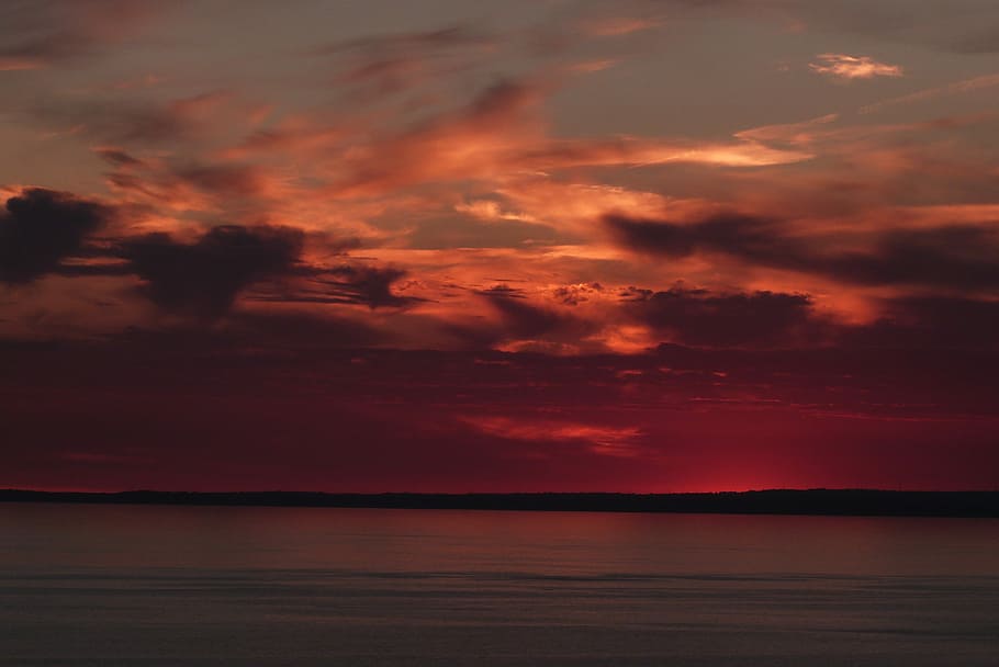 Sunset, Red, Sea, Ocean, Gower, sky, swansea, wales, nature, HD wallpaper