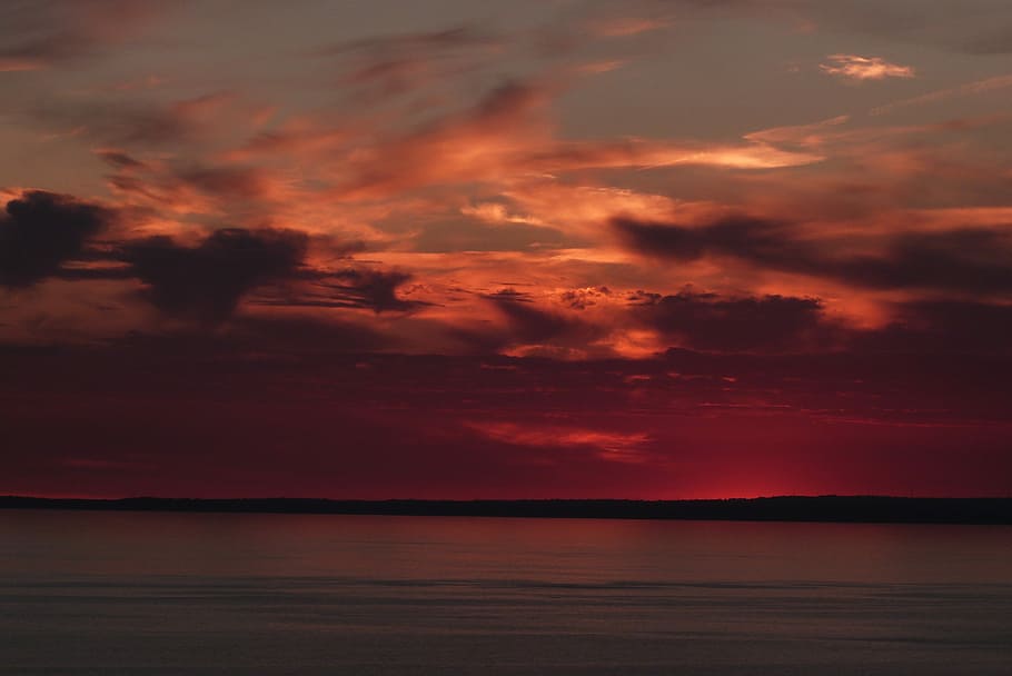 Sunset, Red, Sea, Ocean, Gower, sky, swansea, wales, nature HD wallpaper