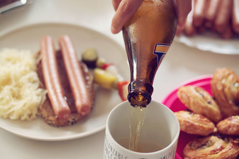 person pouring beer in white mug, breakfast, food, drinks, beverage HD wallpaper