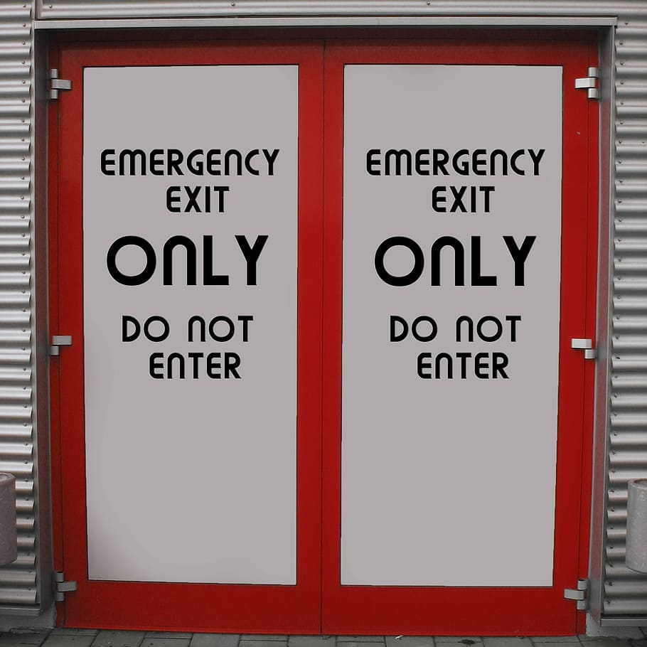 Emergency Exit, Output, Door, Closed, no entry, note, shield HD wallpaper