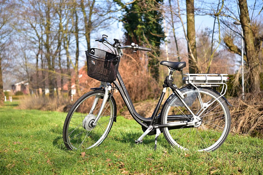gray and black bike parked near trees, ebike, e-bike, drive HD wallpaper