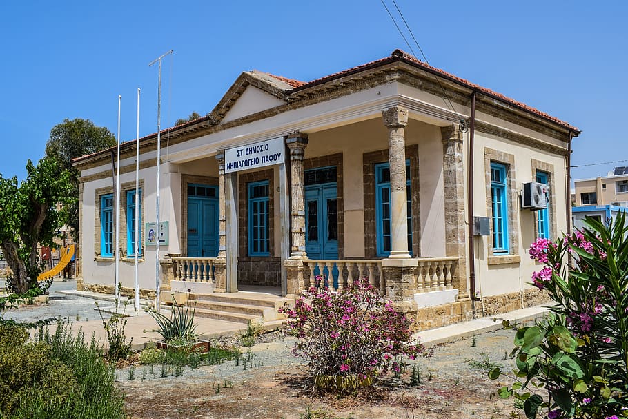 School, Building, Architecture, neoclassic, exterior, paphos HD wallpaper