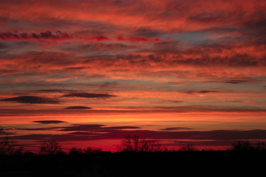 sunset, sky, evening, sunset sky, nature, dusk, orange Color HD wallpaper