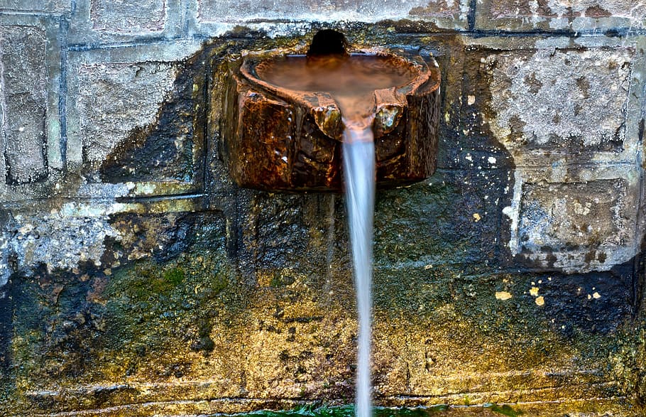 lesbos, greece, spring, water, spout, flow, flowing, building HD wallpaper