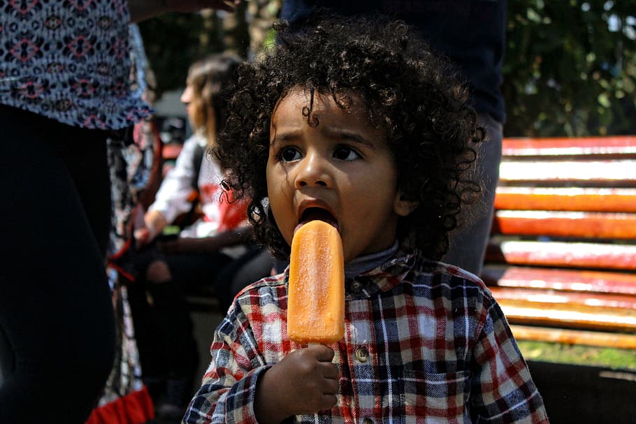 boy holding popsicle at daytime, Child, Palette, Ice Cream, Hair, HD wallpaper