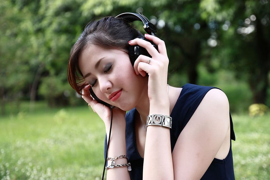 HD wallpaper: woman listening to music while wearing headphones, beautiful  sound | Wallpaper Flare