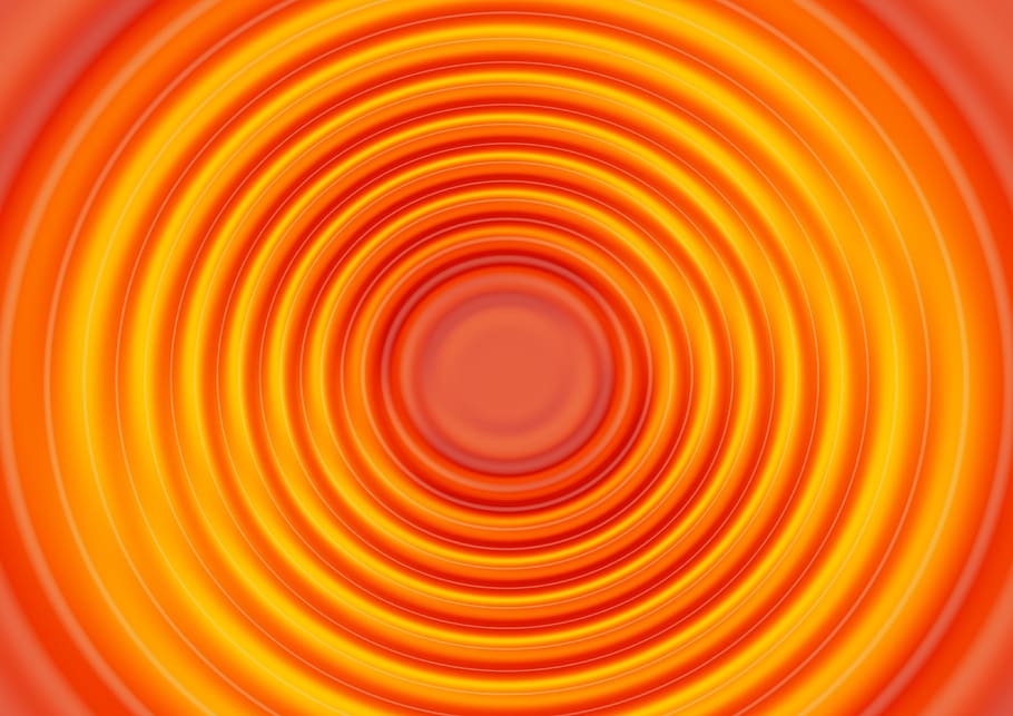 wave, orange, concentric, waves circles, backgrounds, geometric shape, HD wallpaper