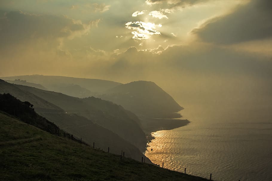 Sunset, Sea, England, exmoore, nature, beauty in nature, scenics HD wallpaper