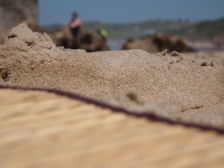 perspective, sand, beach, mat, land, incidental people, selective focus HD wallpaper