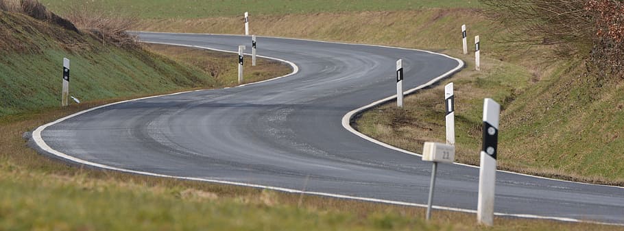 gray concrete road, Bend, Course, curve, nature, rural Scene HD wallpaper