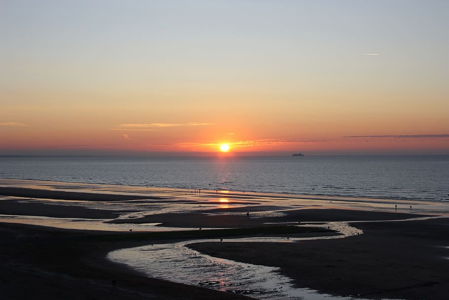 landscape was, normandy beach, sunset, sea, water, sky, tranquility HD wallpaper