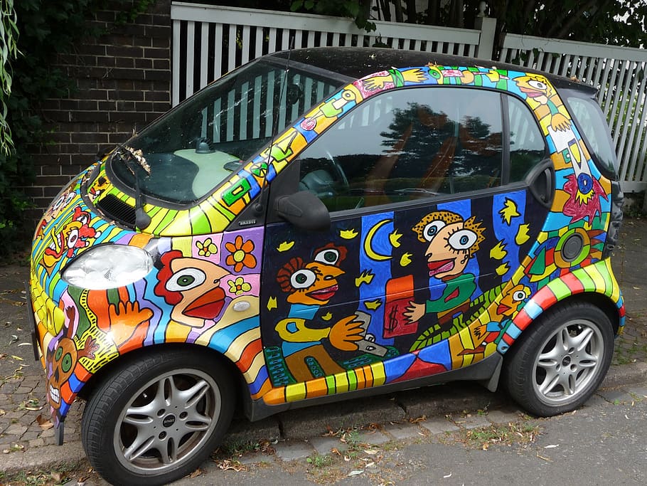 auto, colorful, painted, multi colored, graffiti, transportation HD wallpaper