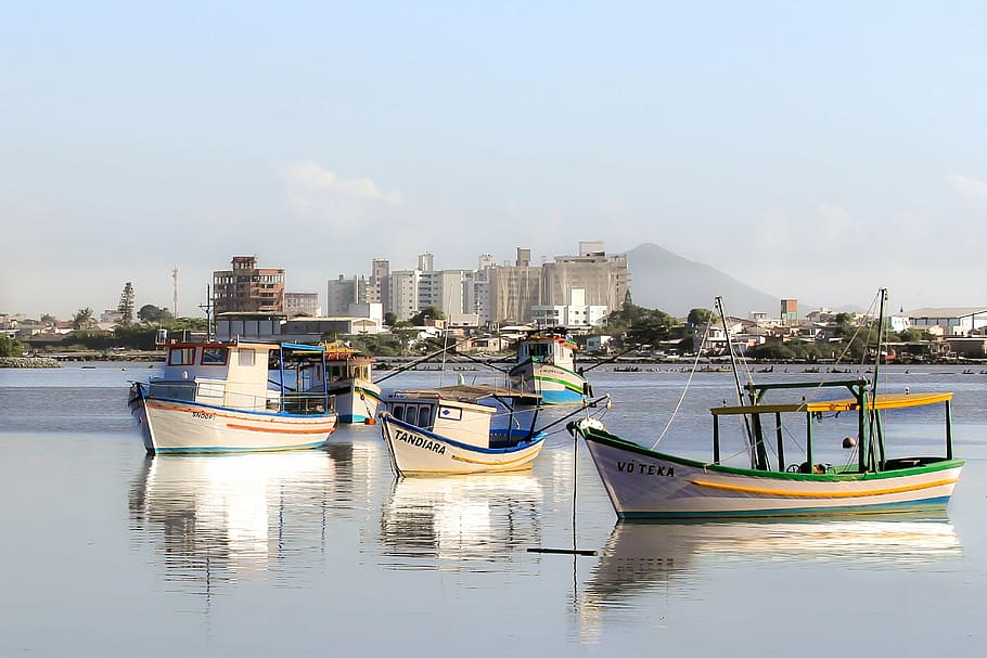 itajai, santa catarina, boats, beach, fishing, brazil, tourism, HD wallpaper