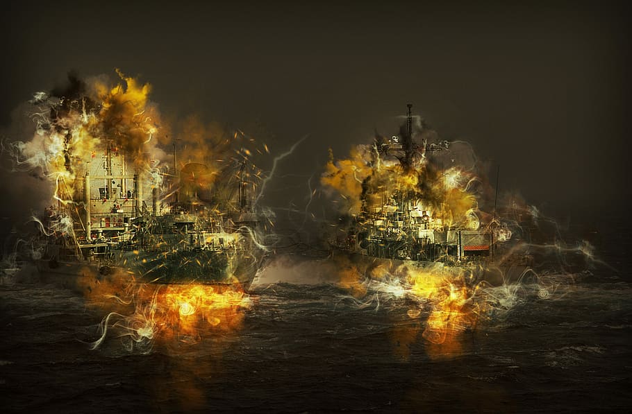 two brown battle ships digital wallpaper, vessels, sea, transportation, HD wallpaper